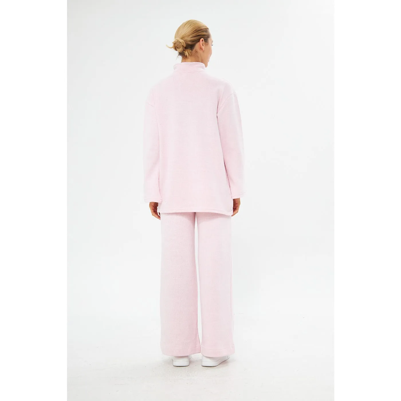 Pink Melange Sweat Matching Set