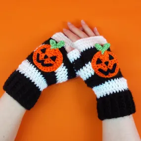 Pumpkin Stripe Fingerless Gloves