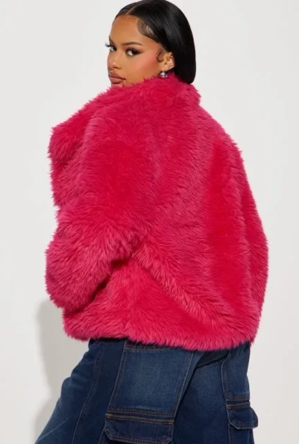 "THE BOSS" FUSCHIA FAUX FUR COAT