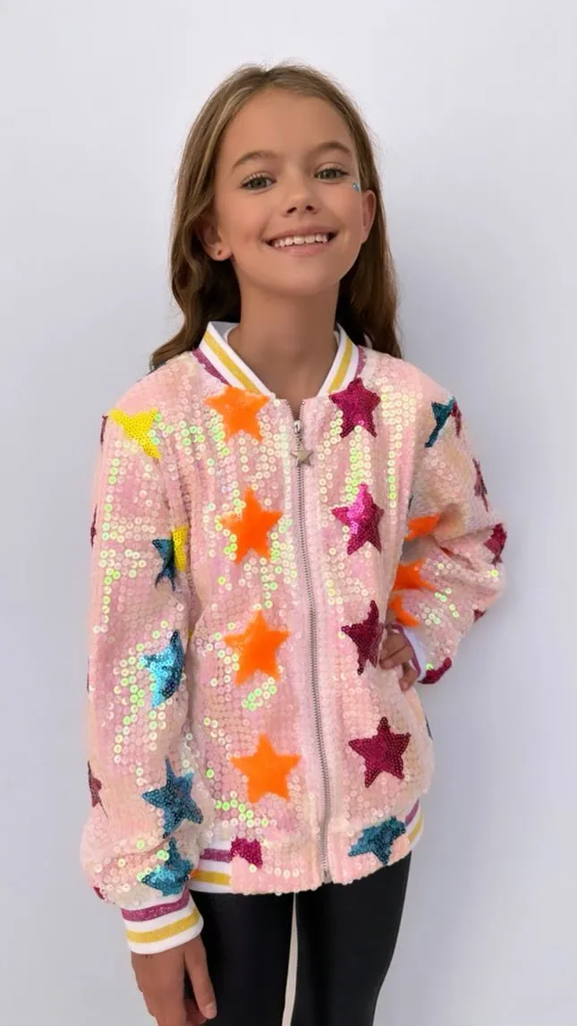 Rainbow Stars Sequin Bomber