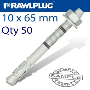 RAWLPLUG THROUGHBOLT 10X65X5MM ZINC FLAKE 50 -BOX RAW R-HPTIIZF-10065-5