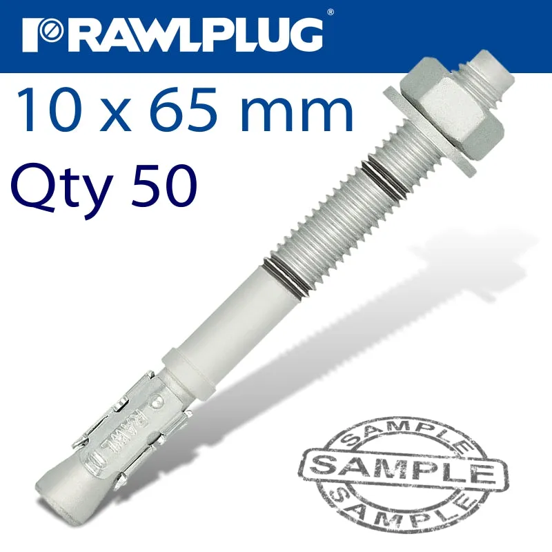 RAWLPLUG THROUGHBOLT 10X65X5MM ZINC FLAKE 50 -BOX RAW R-HPTIIZF-10065-5