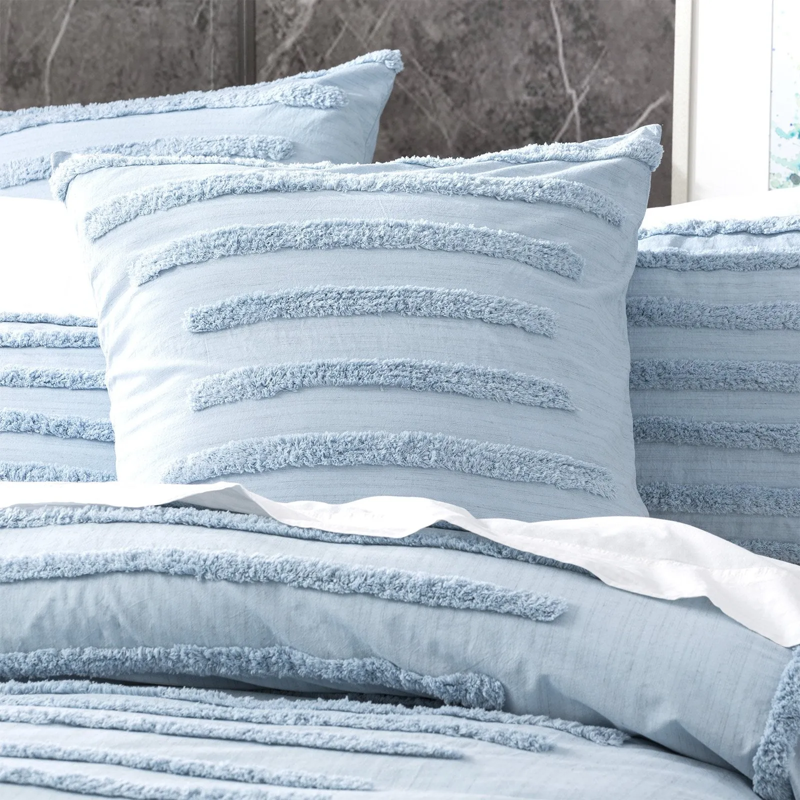 Renee Taylor Classic Cotton Vintage washed Tufted Quilt Cover Set - Blue