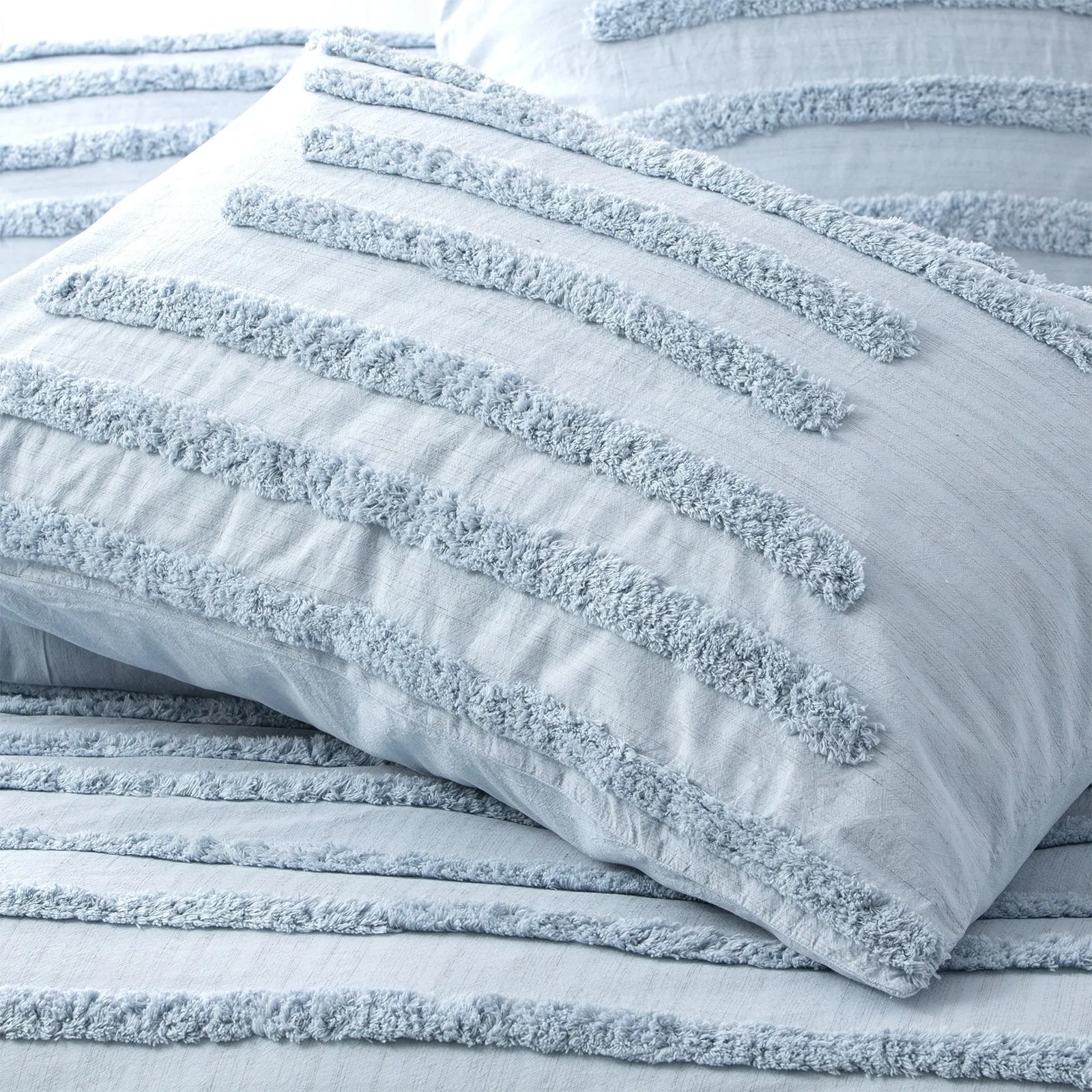 Renee Taylor Classic Cotton Vintage washed Tufted Quilt Cover Set - Blue