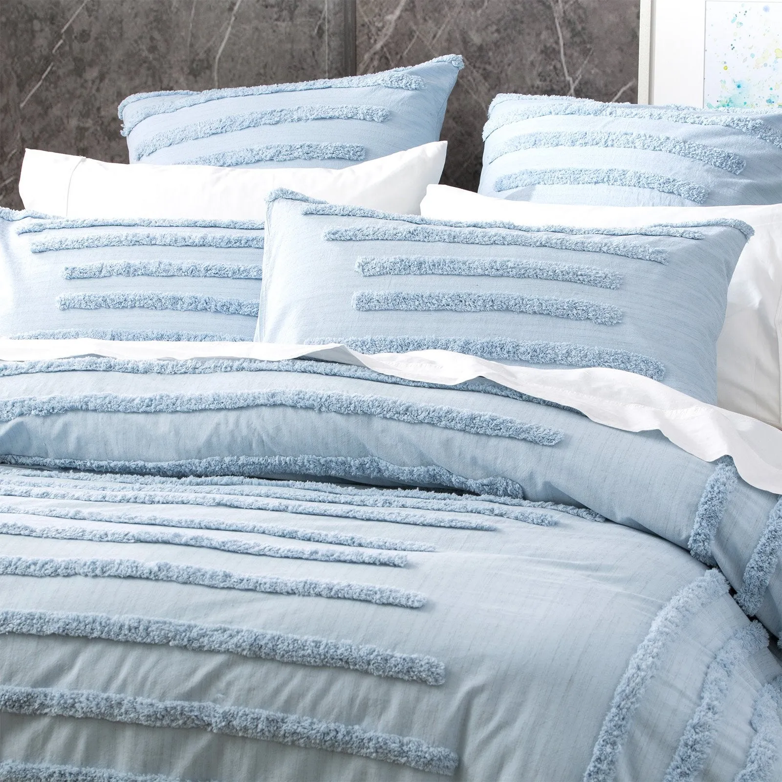 Renee Taylor Classic Cotton Vintage washed Tufted Quilt Cover Set - Blue