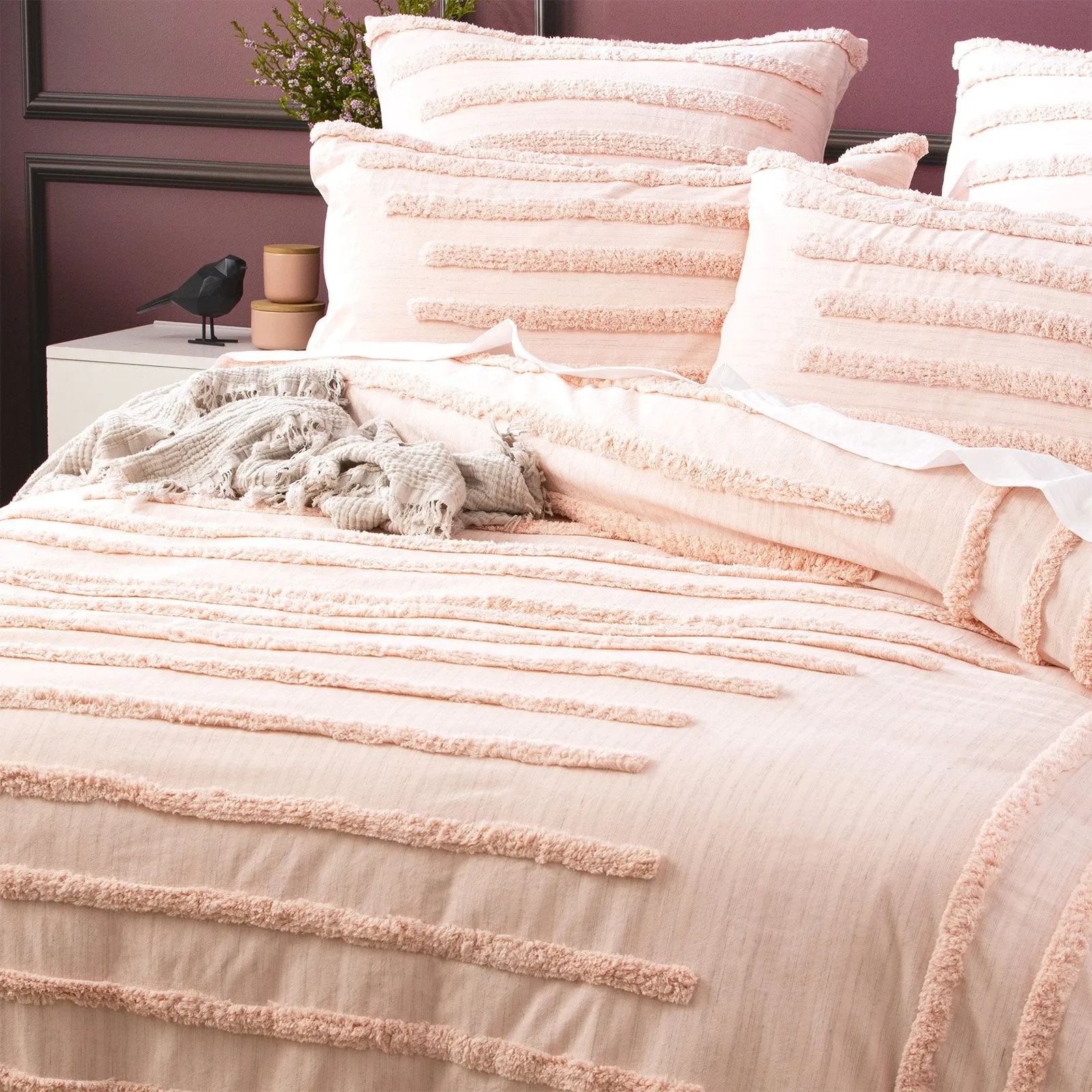 Renee Taylor Classic Cotton Vintage washed Tufted Quilt Cover Set - Blush