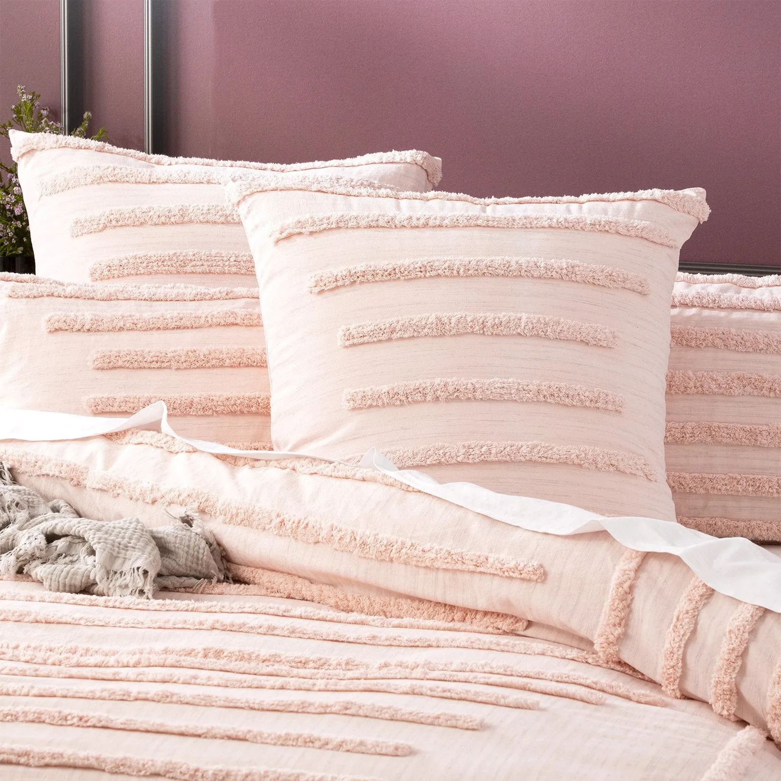 Renee Taylor Classic Cotton Vintage washed Tufted Quilt Cover Set - Blush