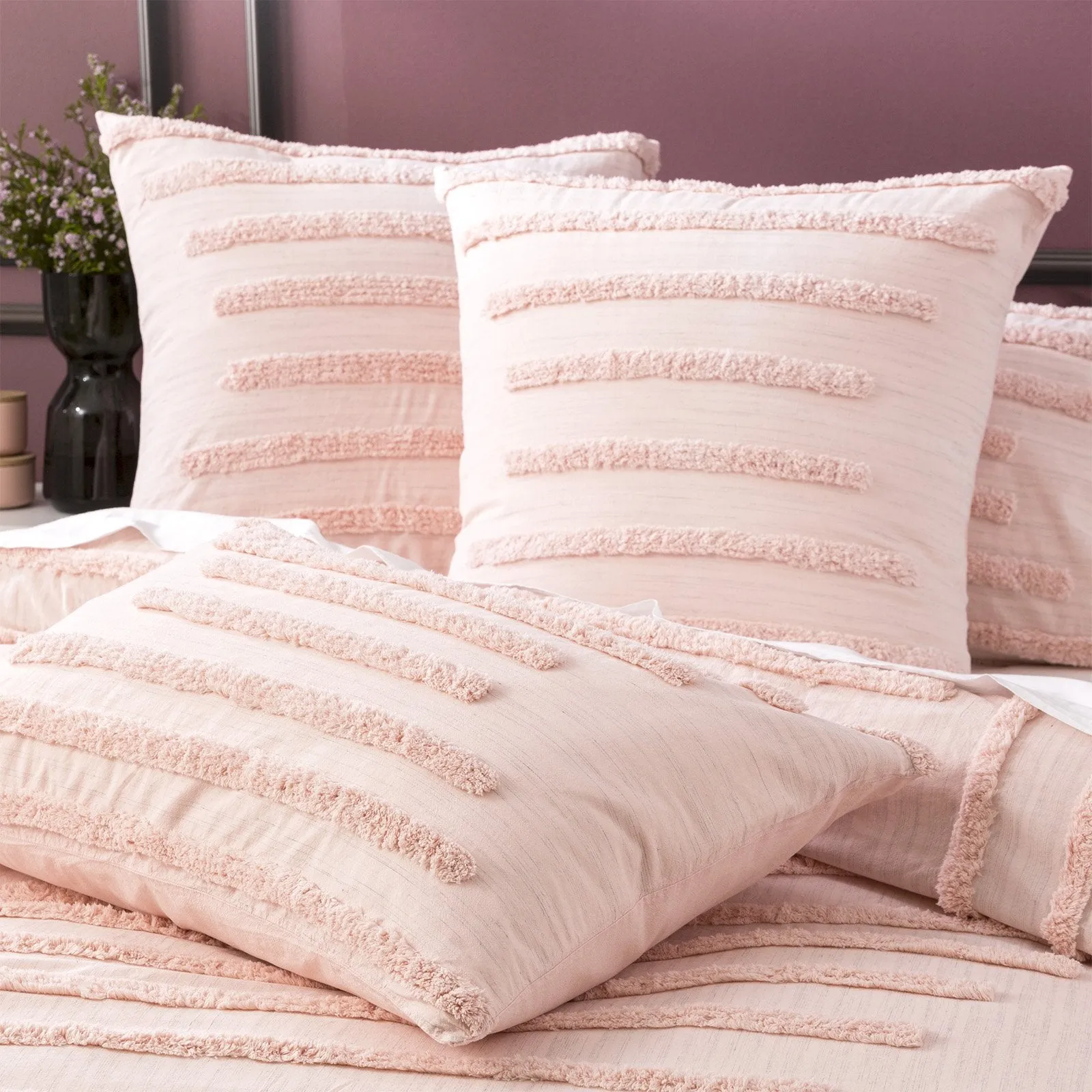 Renee Taylor Classic Cotton Vintage washed Tufted Quilt Cover Set - Blush