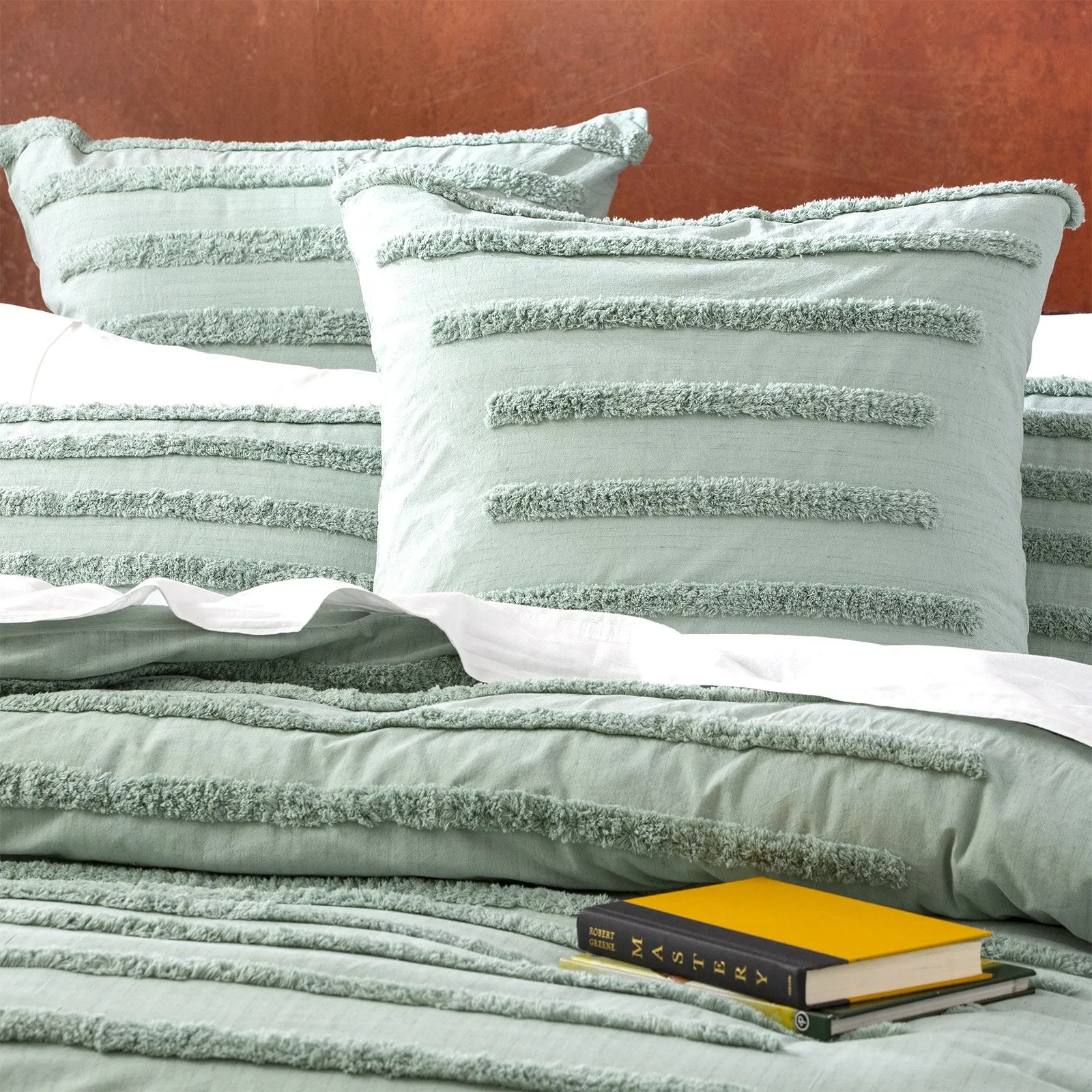 Renee Taylor Classic Cotton Vintage washed Tufted Quilt Cover Set - Sage