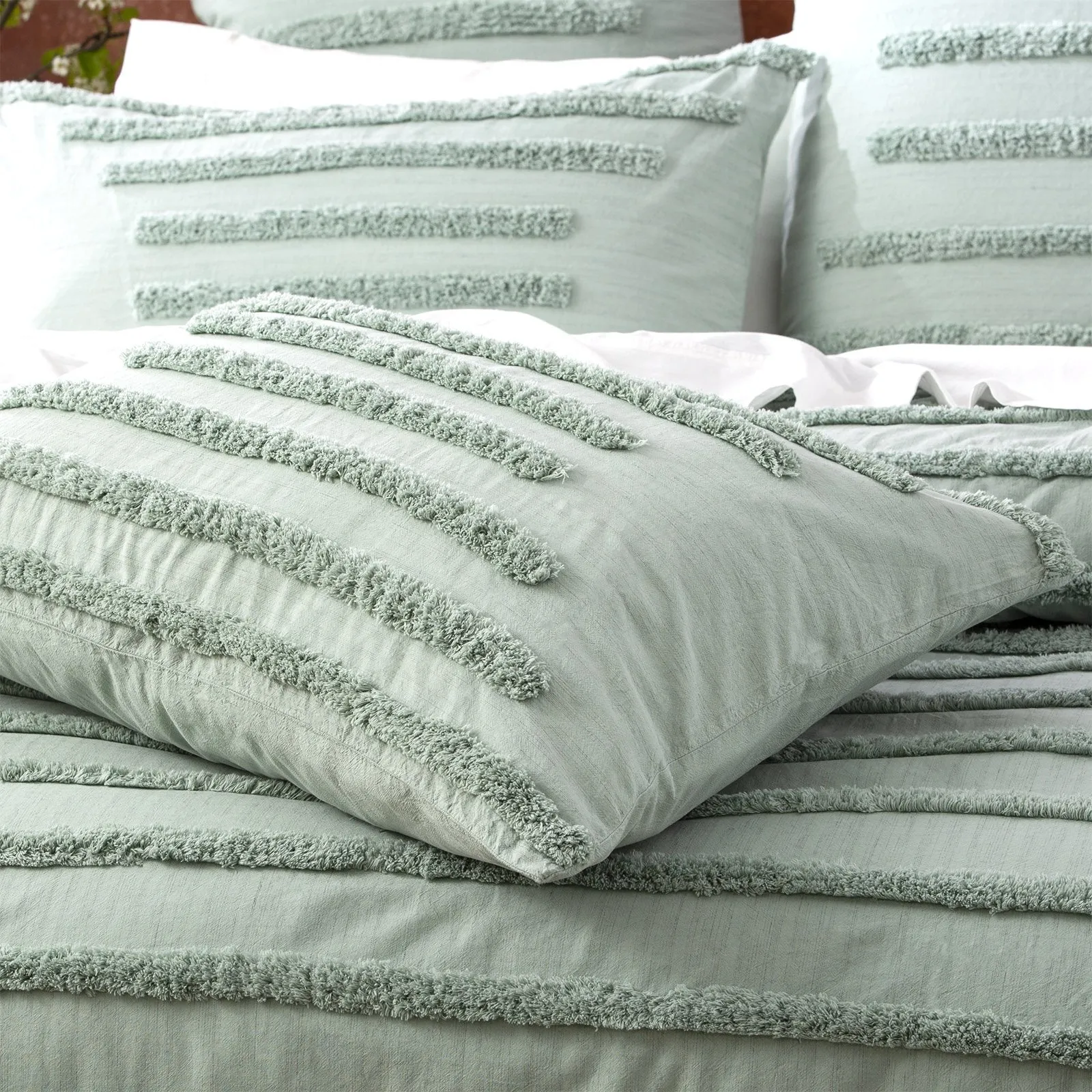 Renee Taylor Classic Cotton Vintage washed Tufted Quilt Cover Set - Sage