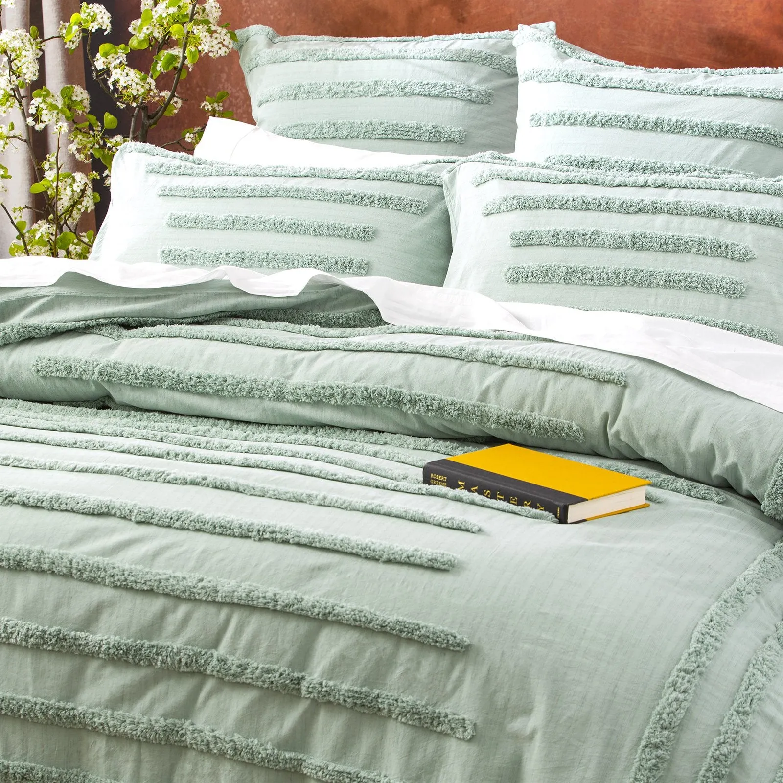 Renee Taylor Classic Cotton Vintage washed Tufted Quilt Cover Set - Sage