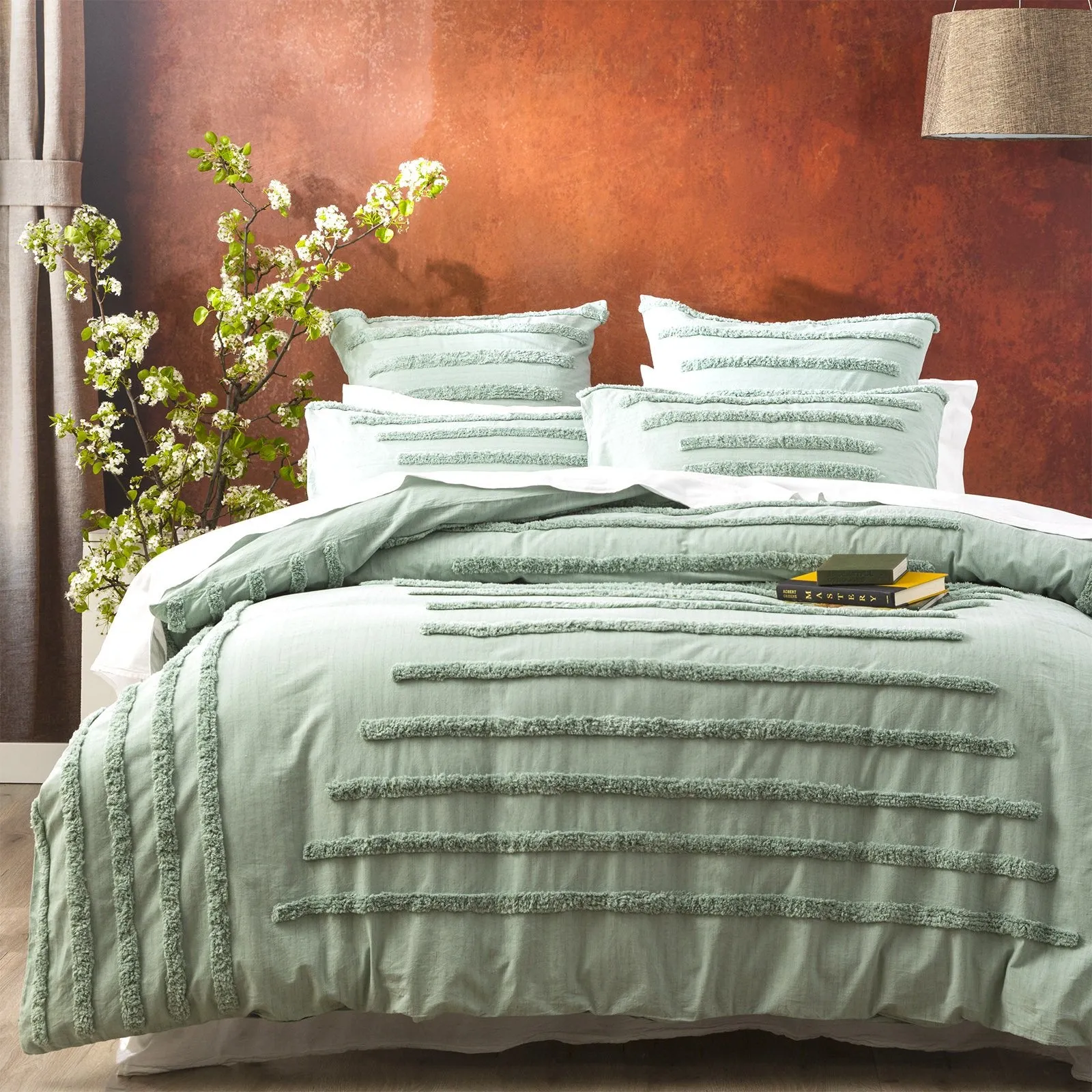 Renee Taylor Classic Cotton Vintage washed Tufted Quilt Cover Set - Sage