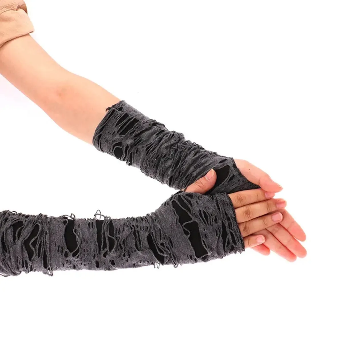 Ripped Holes Fingerless Halloween Goth Gloves