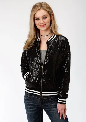 Roper Womens Black Polyester Sequined Bomber Jacket L