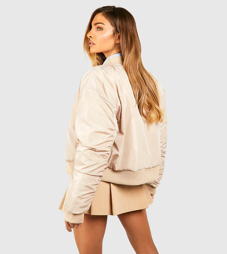 RUCHED DETAIL OVERSIZED BOMBER JACKET