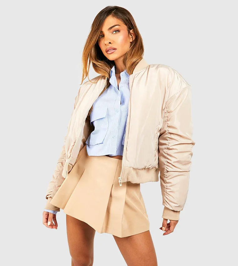 RUCHED DETAIL OVERSIZED BOMBER JACKET