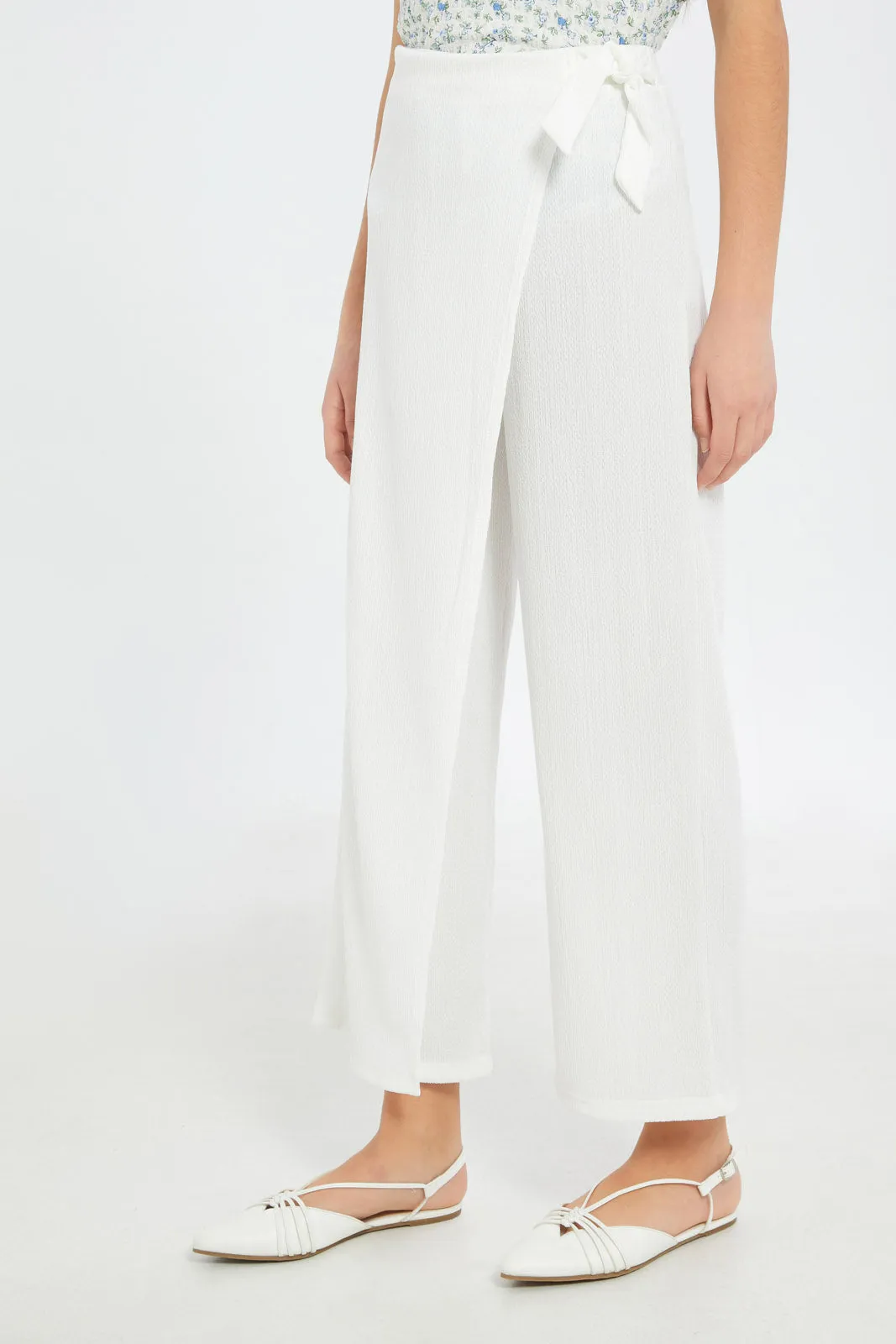 Senior Girls White Overlay Culottes Pants