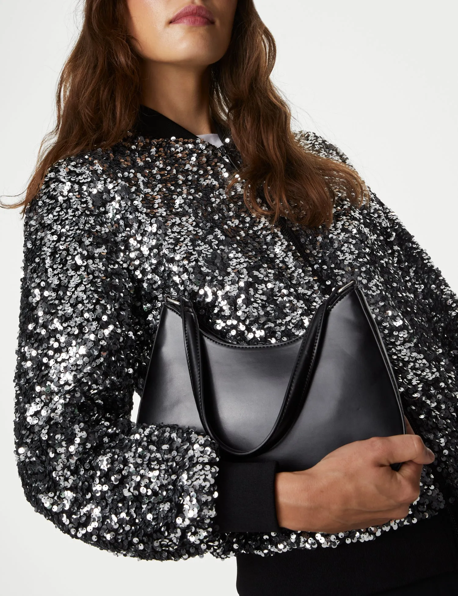 Sequin Relaxed Bomber Jacket