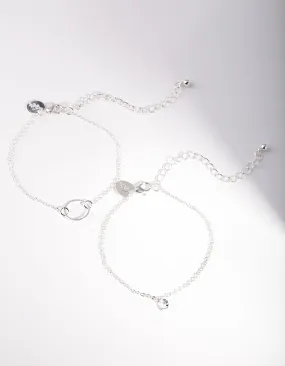 Silver Open Circle Diamante Bracelet Pack