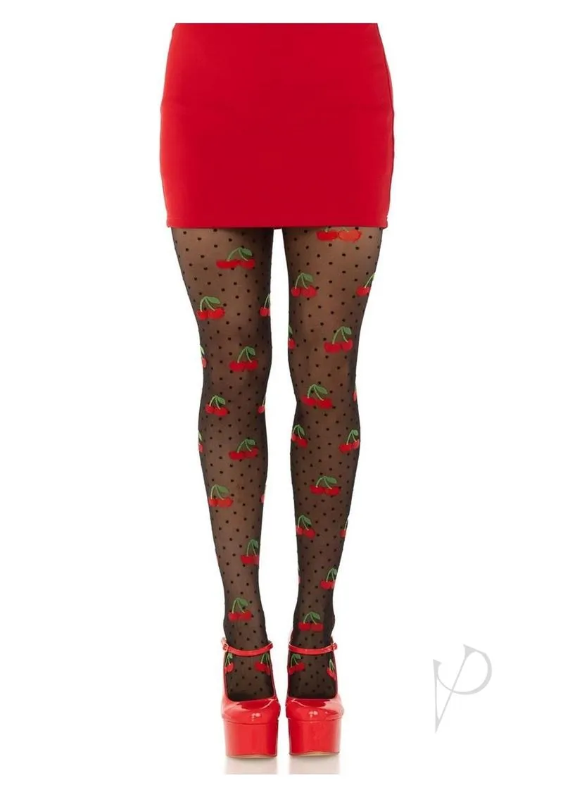 Spandex Dot Cherry Tights Os Blk