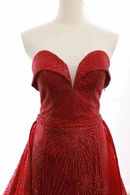 Sparkly Sequins Red Sweetheart Sheath Formal Gown Overskirt Pageant Dresses OP750