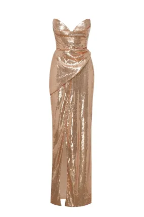 Spectacular gold sequined stretch-lace dress