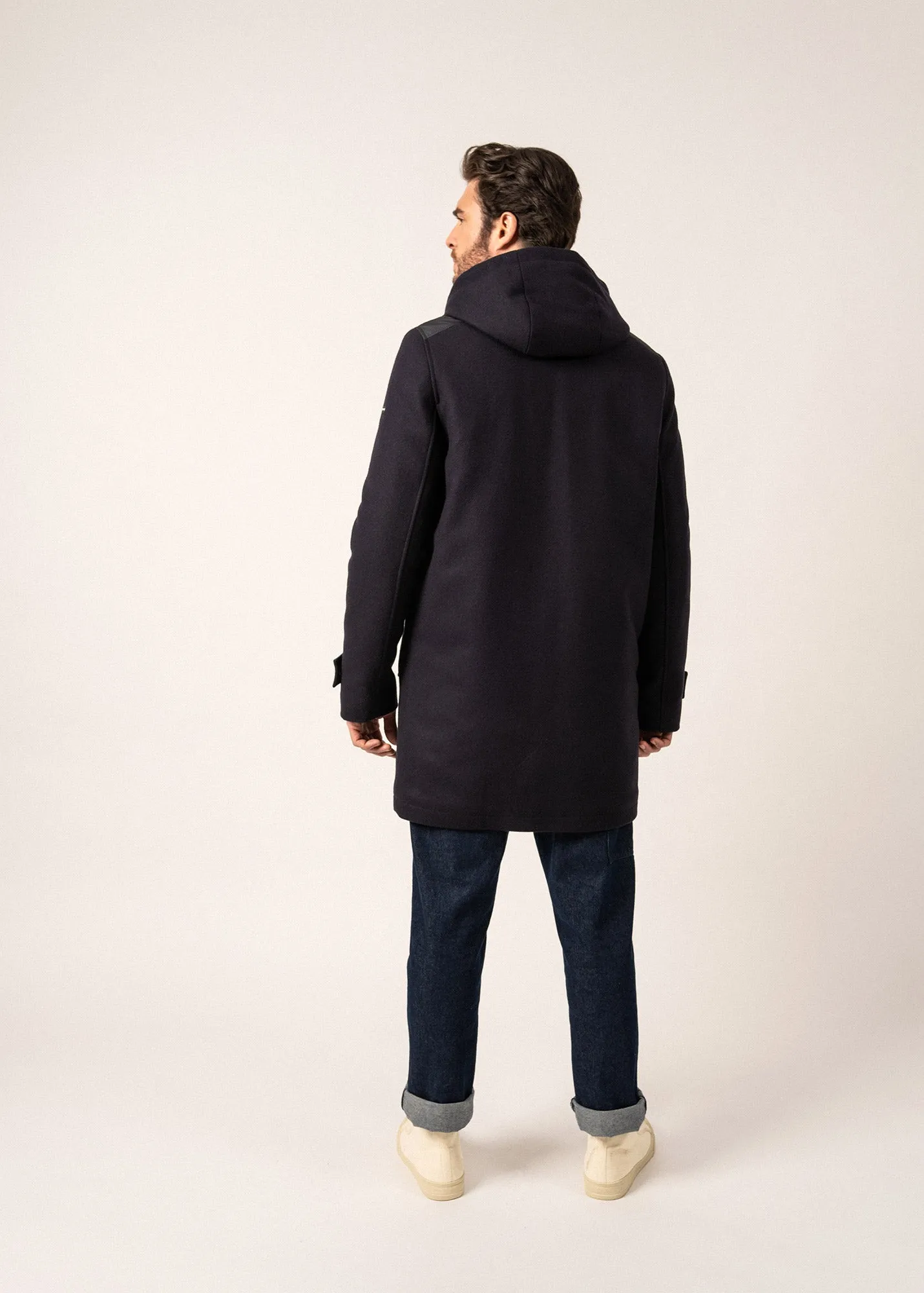 St Sydney Long Wool Coat - with removable hood (NAVY)