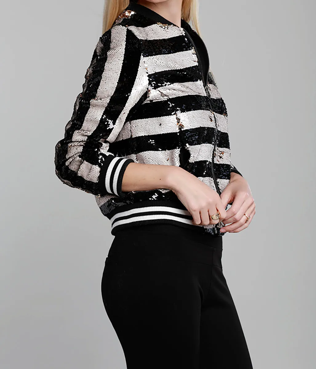 Striped Sequin Bomber Jacket