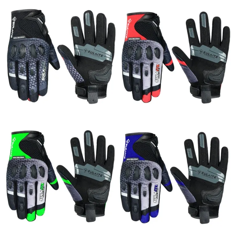 SULAITE Motorcycle Anti-fall Touch Screen Breathable Mesh Cycling Gloves, Size: L(Black Green)