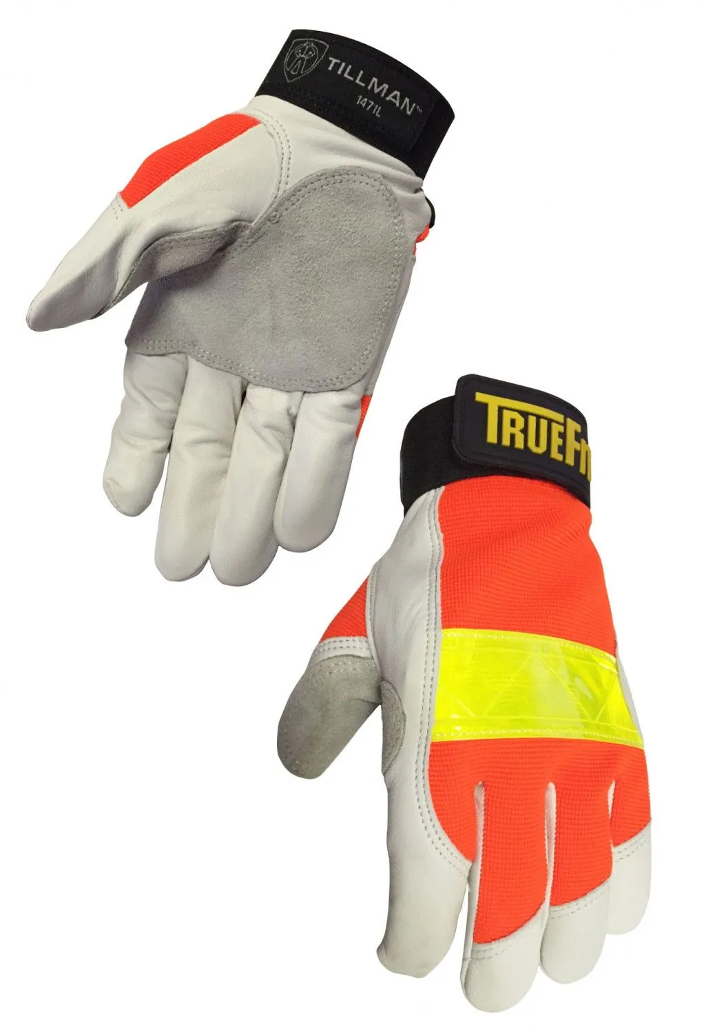 Tillman 1471 Hi-Vis Orange Back with 3M Reflective Strip Goatskin Palm TrueFit Gloves (1 Pair)