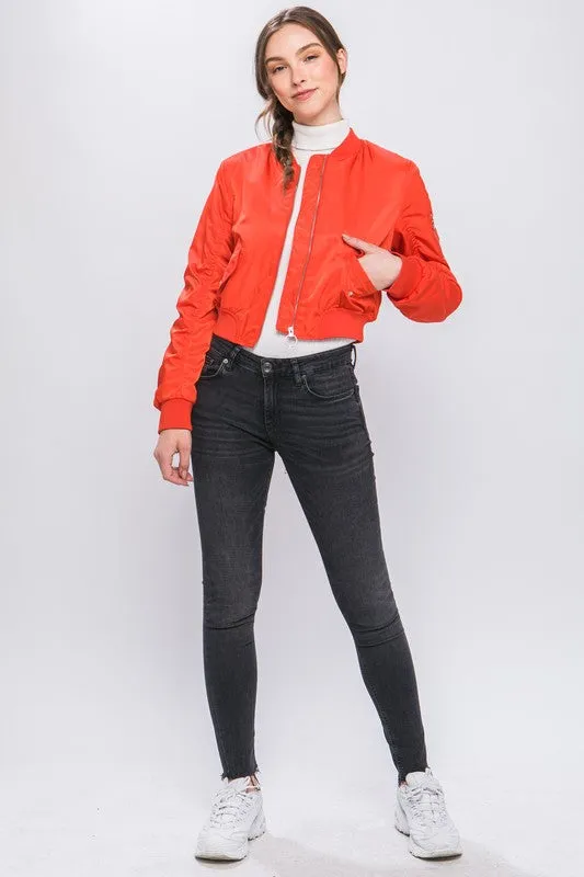 Tomato Zip Up Bomber Jacket With Sleeve Zipper Detail