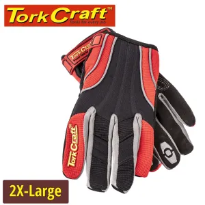 TORK CRAFT MECHANICS GLOVE 2X LARGE SYNTHETIC LEATHER REINFORCED PALM SPANDEX RED GL24