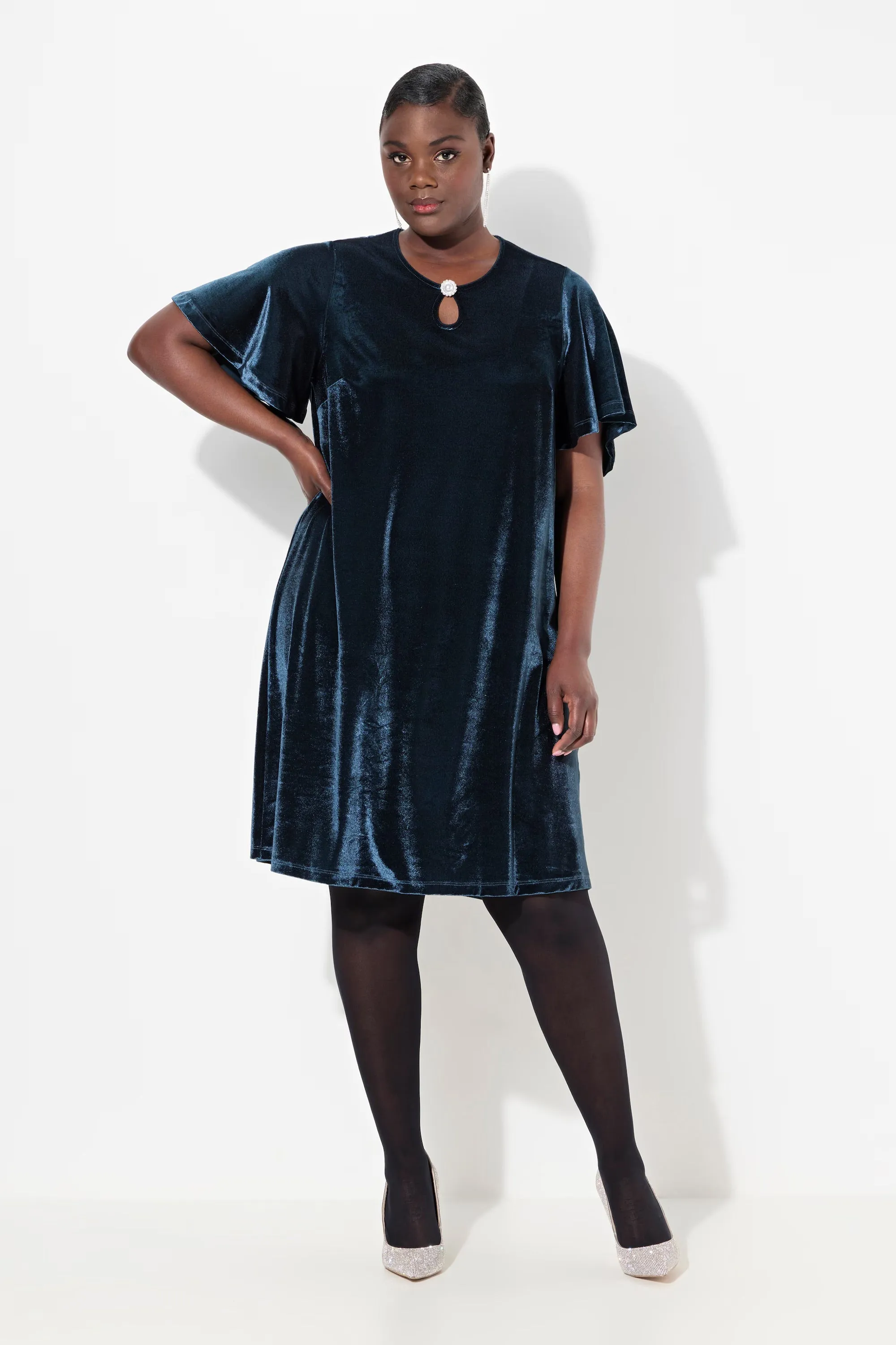 Ulla Popken Velvet Dress in Navy