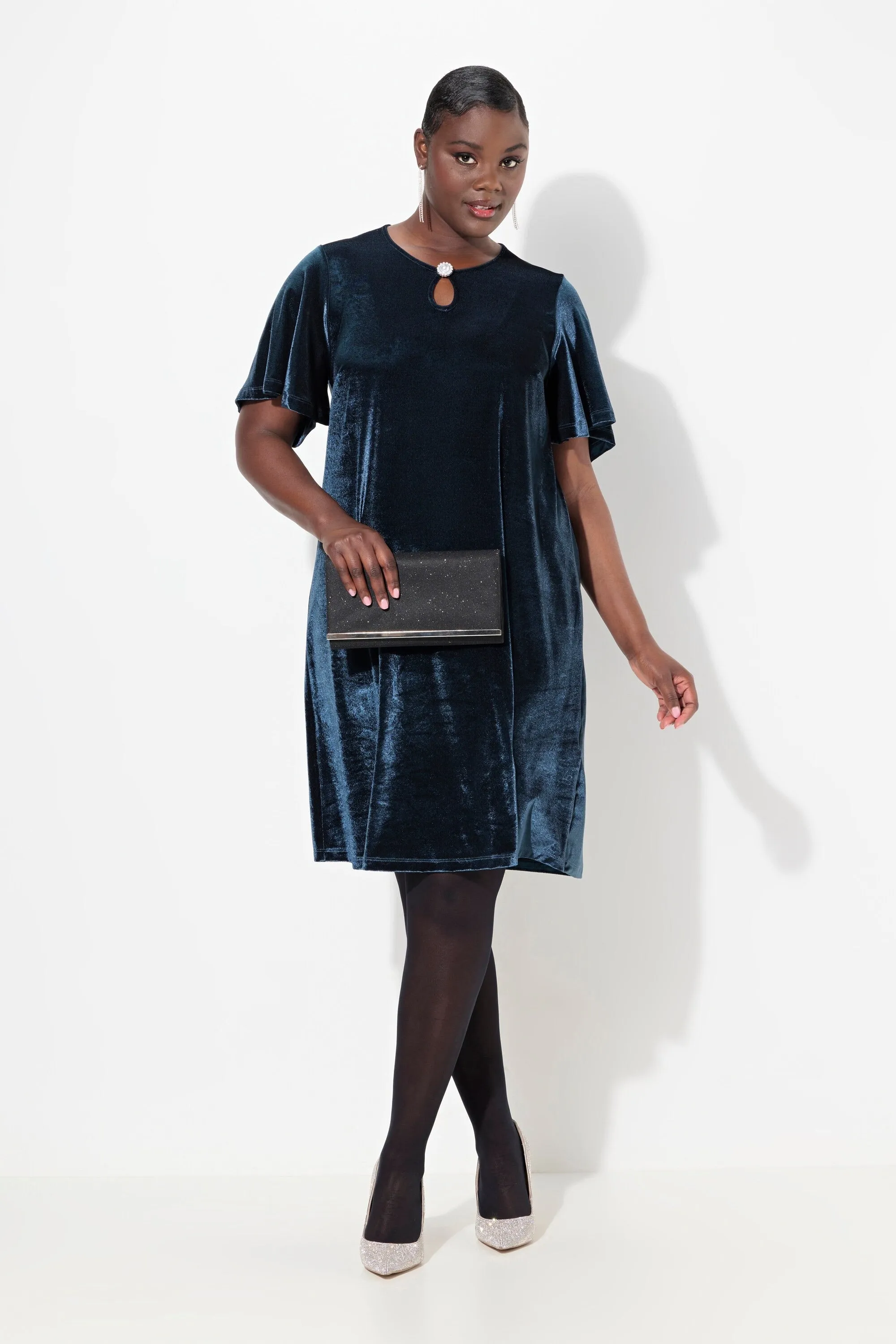 Ulla Popken Velvet Dress in Navy