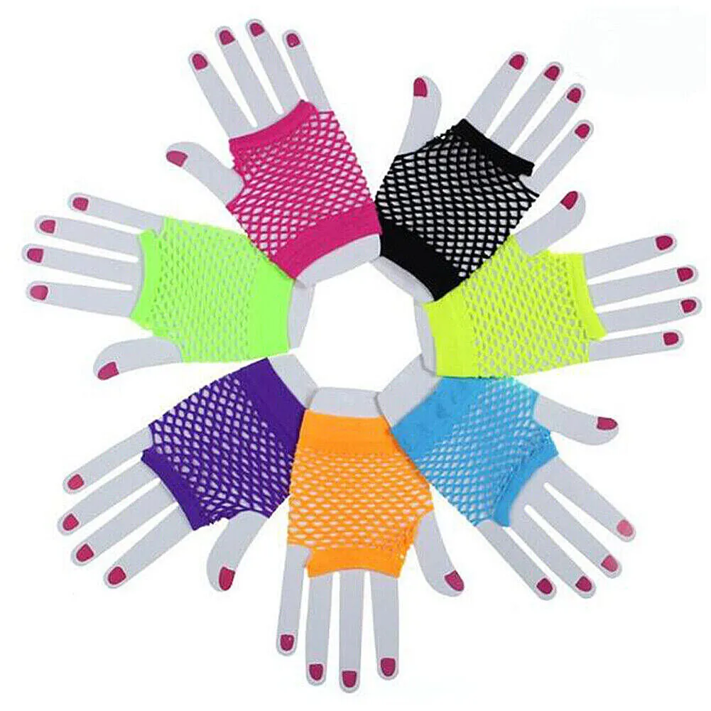 US 2~4 Pairs Women Short Fishnet Glove Sexy Gothic Party Mesh Fingerless Gloves