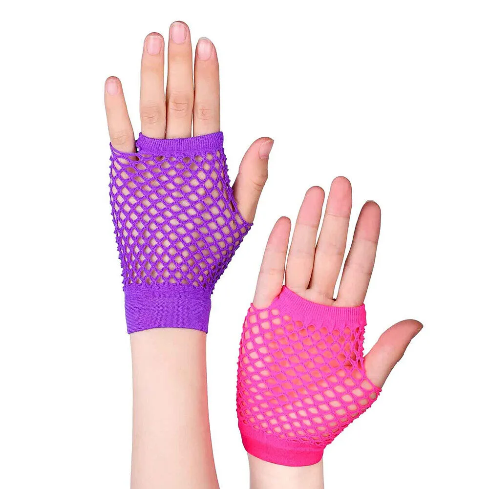 US 2~4 Pairs Women Short Fishnet Glove Sexy Gothic Party Mesh Fingerless Gloves