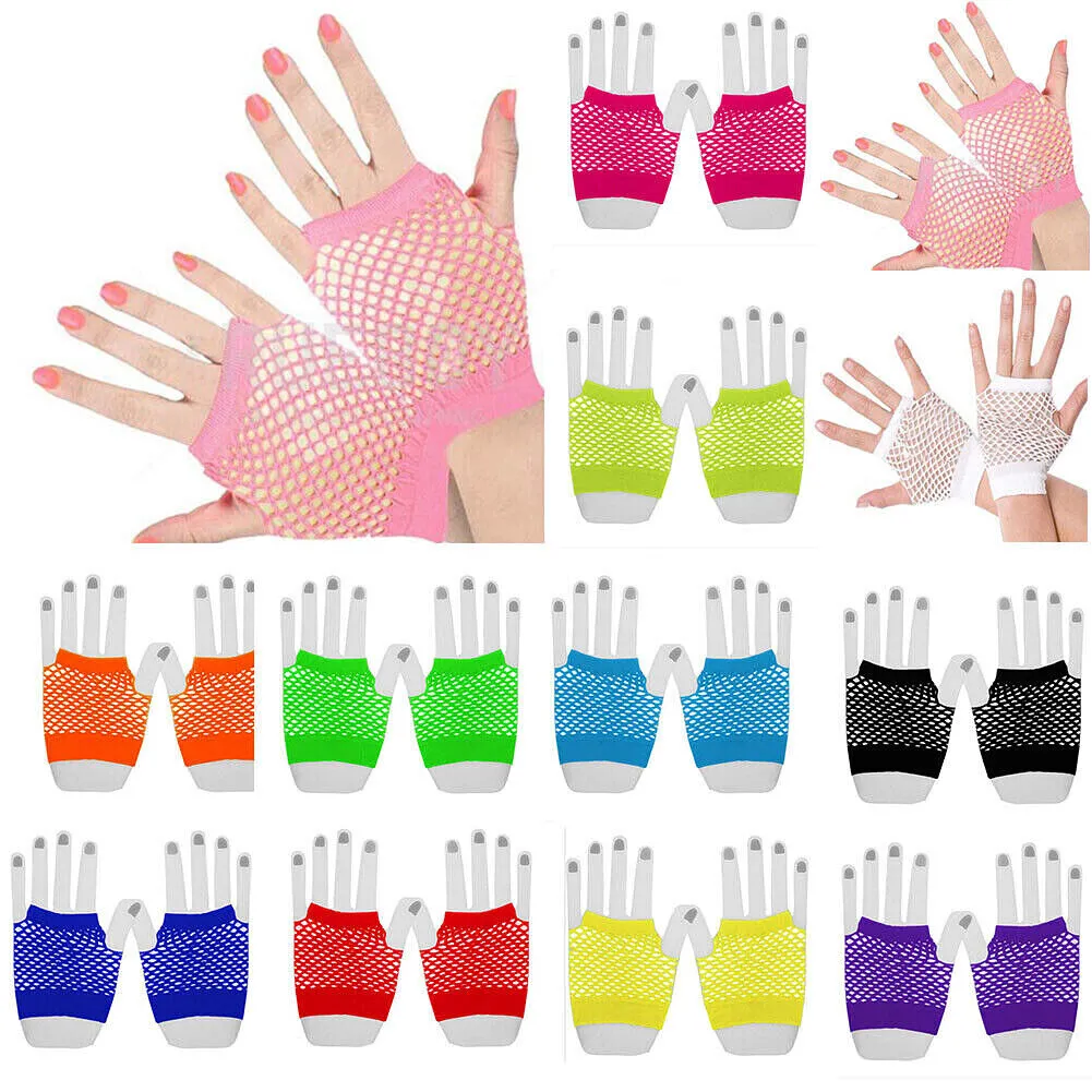 US 2~4 Pairs Women Short Fishnet Glove Sexy Gothic Party Mesh Fingerless Gloves