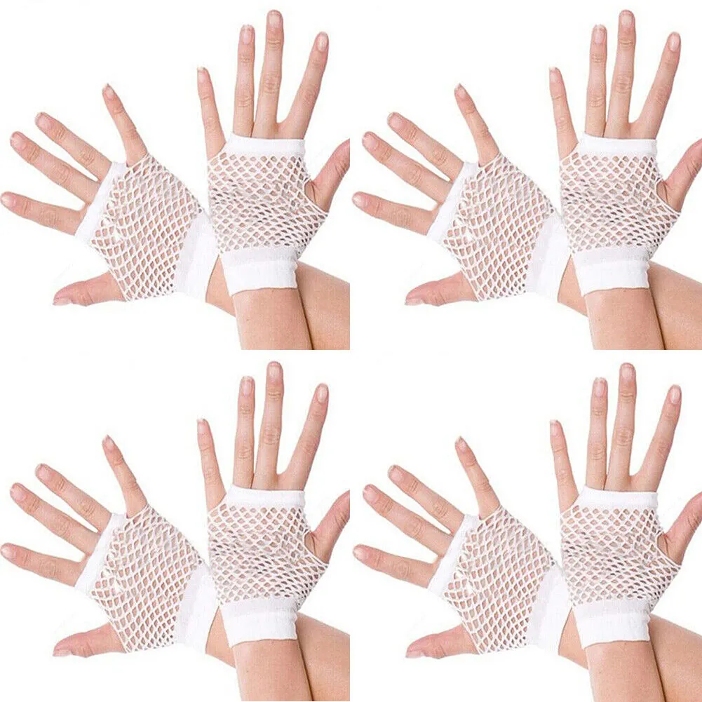 US 2~4 Pairs Women Short Fishnet Glove Sexy Gothic Party Mesh Fingerless Gloves