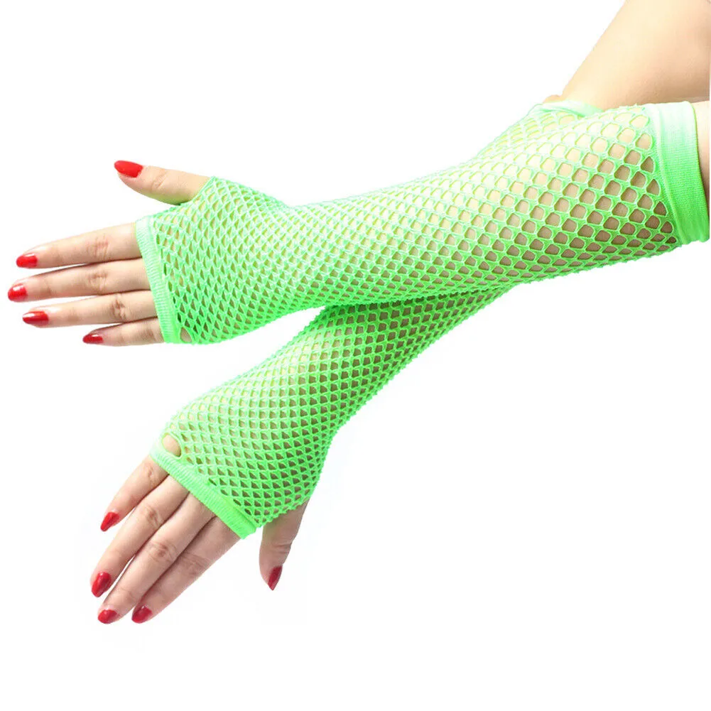 US Half Arm Length Women Fishnet Gloves Fingerless Steampunk Club Costume