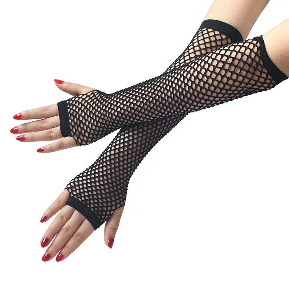 US Half Arm Length Women Fishnet Gloves Fingerless Steampunk Club Costume