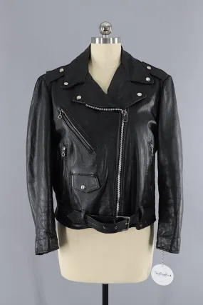 Vintage 1970s Excelled Black Leather Motorcycle Biker Jacket