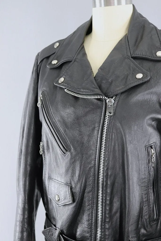 Vintage 1970s Excelled Black Leather Motorcycle Biker Jacket