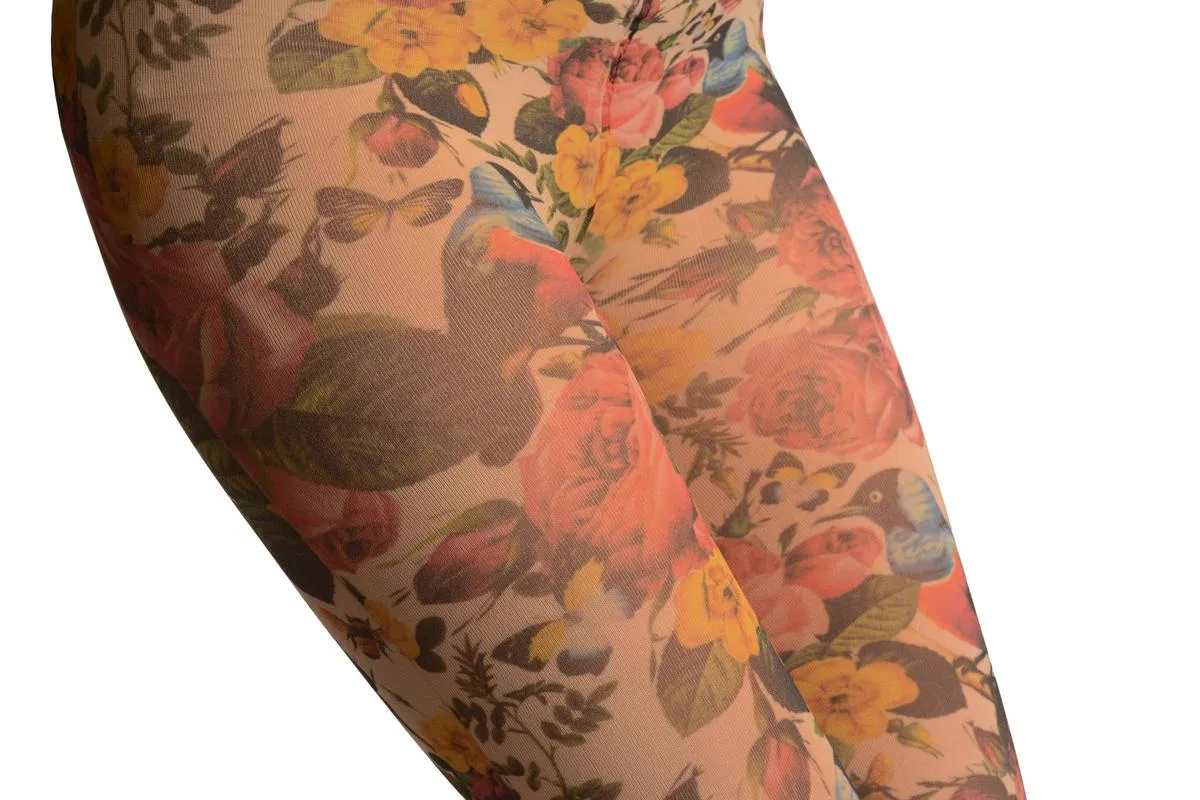 Vintage Birds & Roses Printed Tights