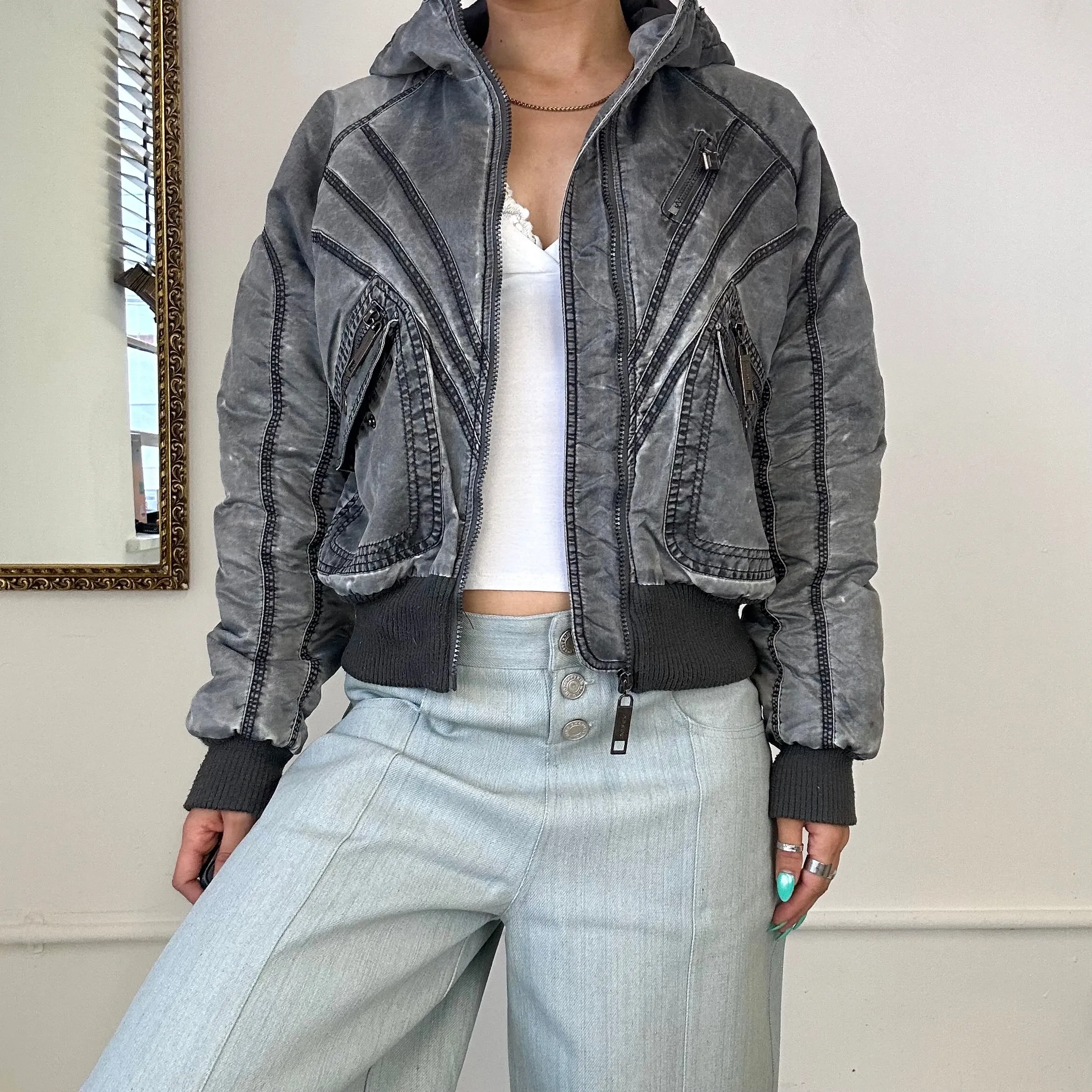 vintage old story grey bomber jacket