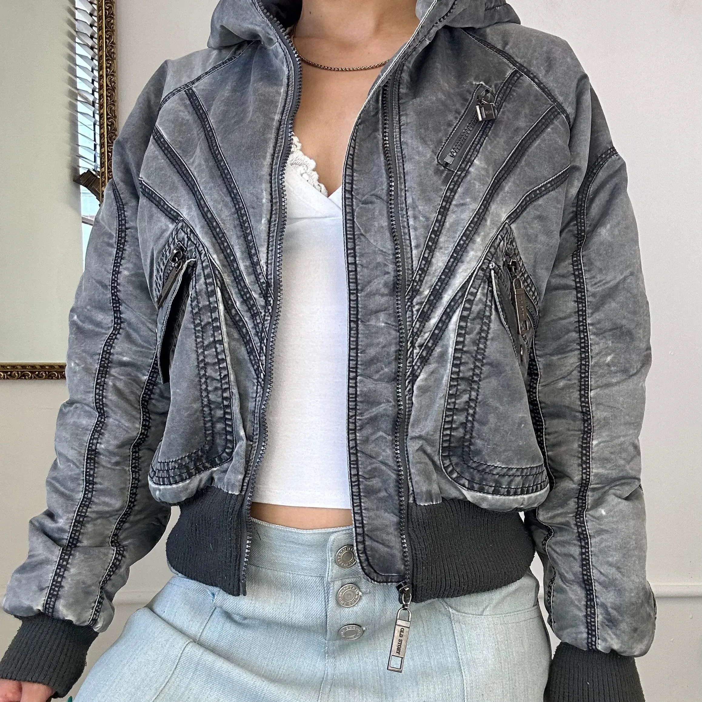 vintage old story grey bomber jacket