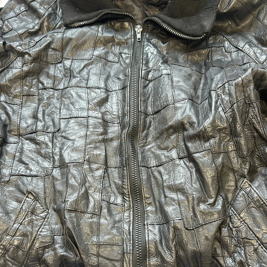 vintage patchwork leather bomber jacket