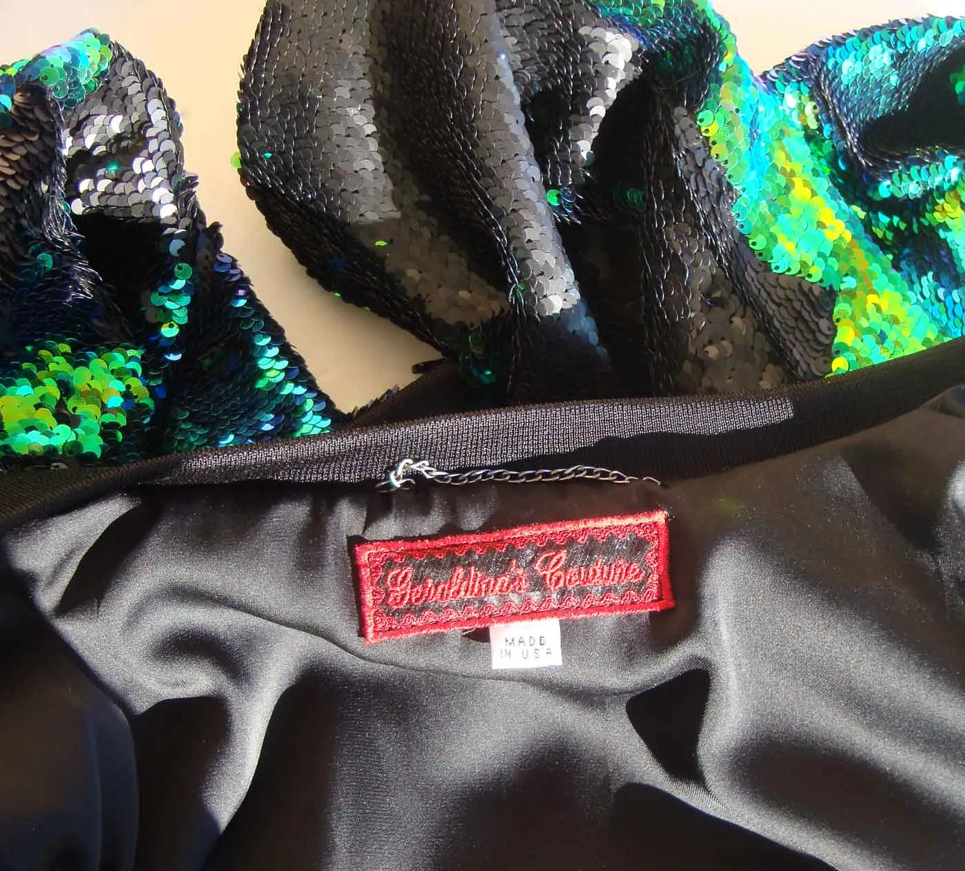 Vintage Sequin Bomber Jacket Metallic Green & Black Sequins M