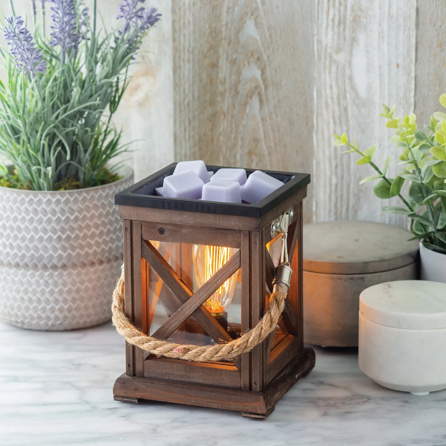 Walnut and Rope Edison Bulb Wax Warmer EBWRP