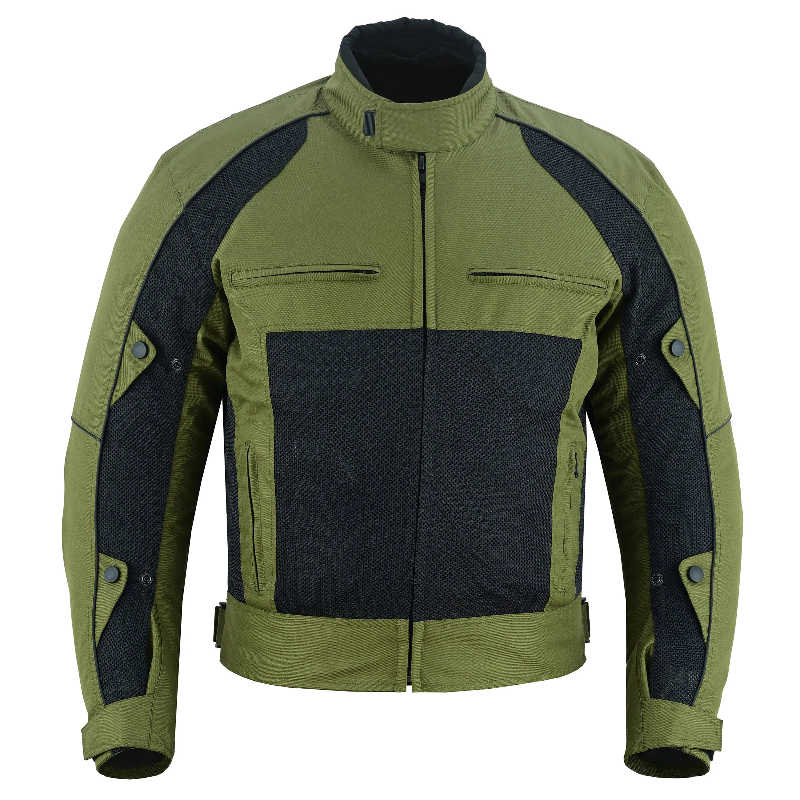 Warrior Gears® Air Mesh Motorbike Jackets for Men, Breathable Textile Motorbike Jacket with Removable Lining and CE Armours - Black and Olive Green