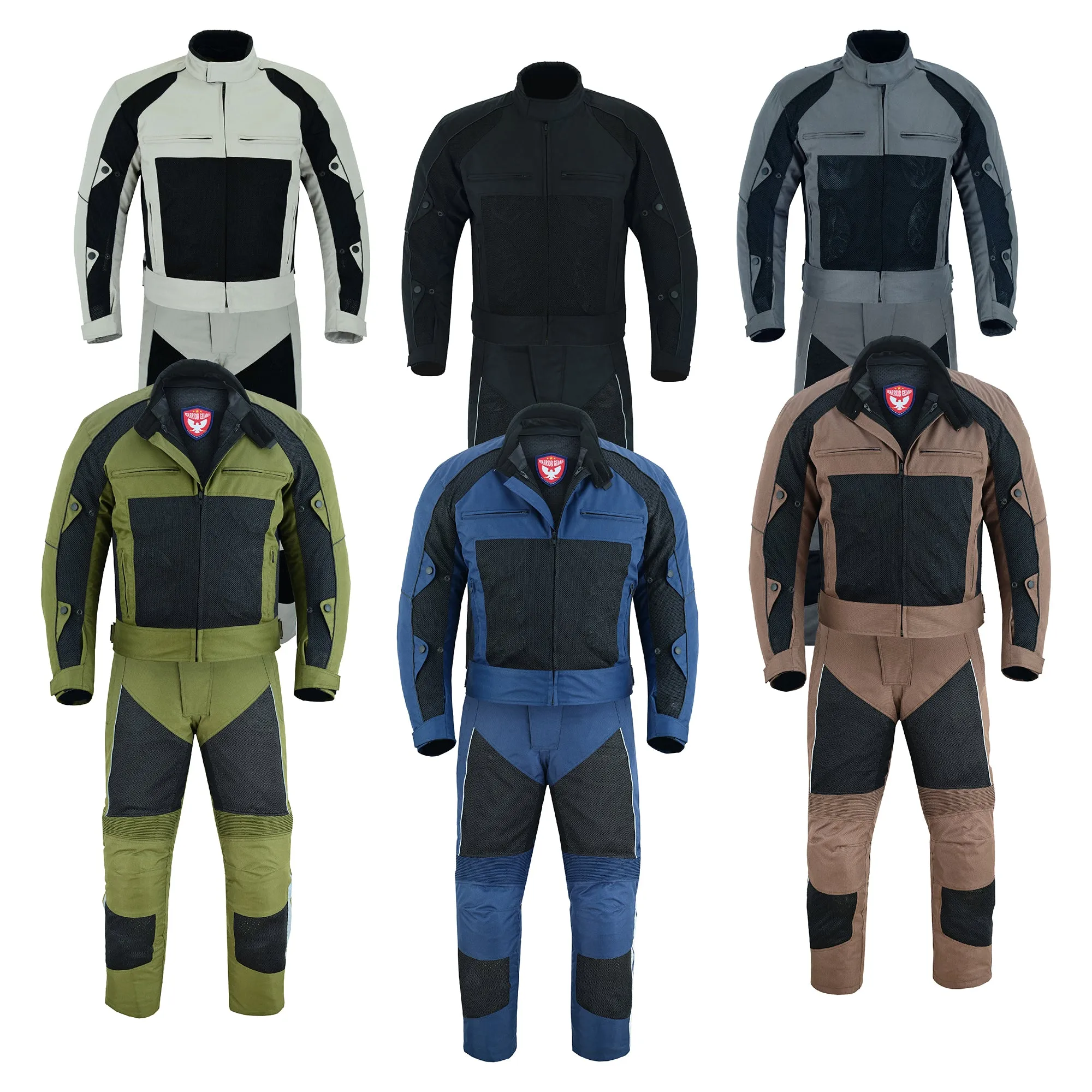 Warrior Gears® Air Mesh Motorbike Suits for Men, Breathable Textile Motorbike Jacket and Trouser with Removable Lining and CE Armours